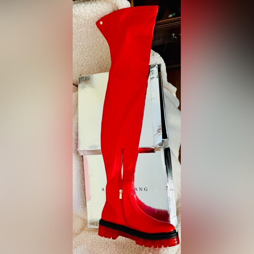 NIB Dolls Kill Azalea Wang Euro Thigh High Boots Surgplatform in Red - Picture 10 of 16